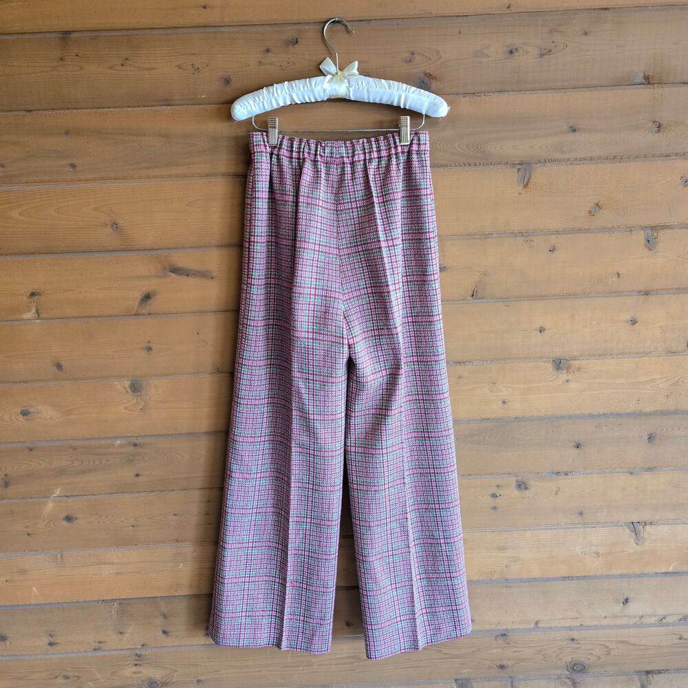 Vintage Pantsuit Set Trouser Button Down Long Sleeve Top Plaid Leisure Suit L - Picture 3 of 9